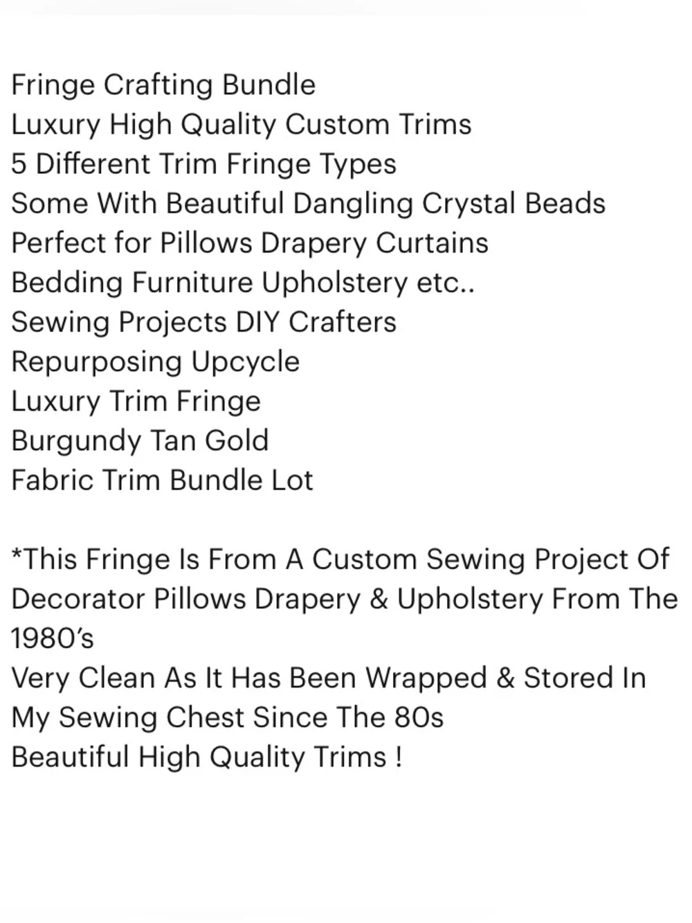 Vintage 1980s Upholstery Fringe Trim Lot Luxury Burgundy Gold Passamenterie DIY